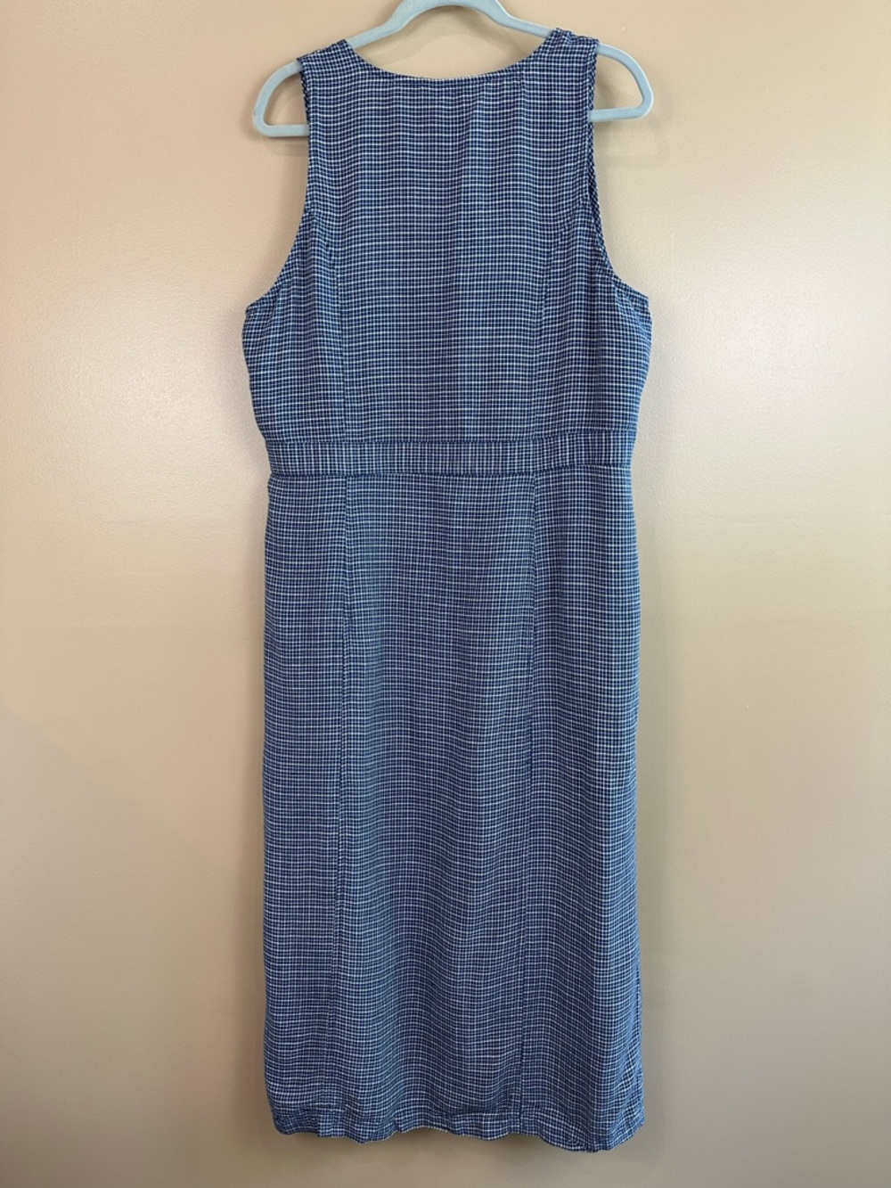 Vtg Eddie Bauer Navy Blue Plaid Sleeveless Dress XL Pinafore Jumper Cottagecore - Picture 7 of 10